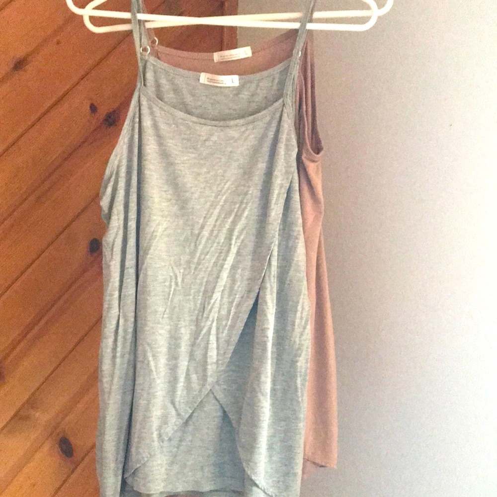 Nursing breastfeeding tanks. Gray and rose/beige color. Size large.